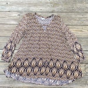 Jodifl floral tunic blouse boho loose flowing top black green cream sz large